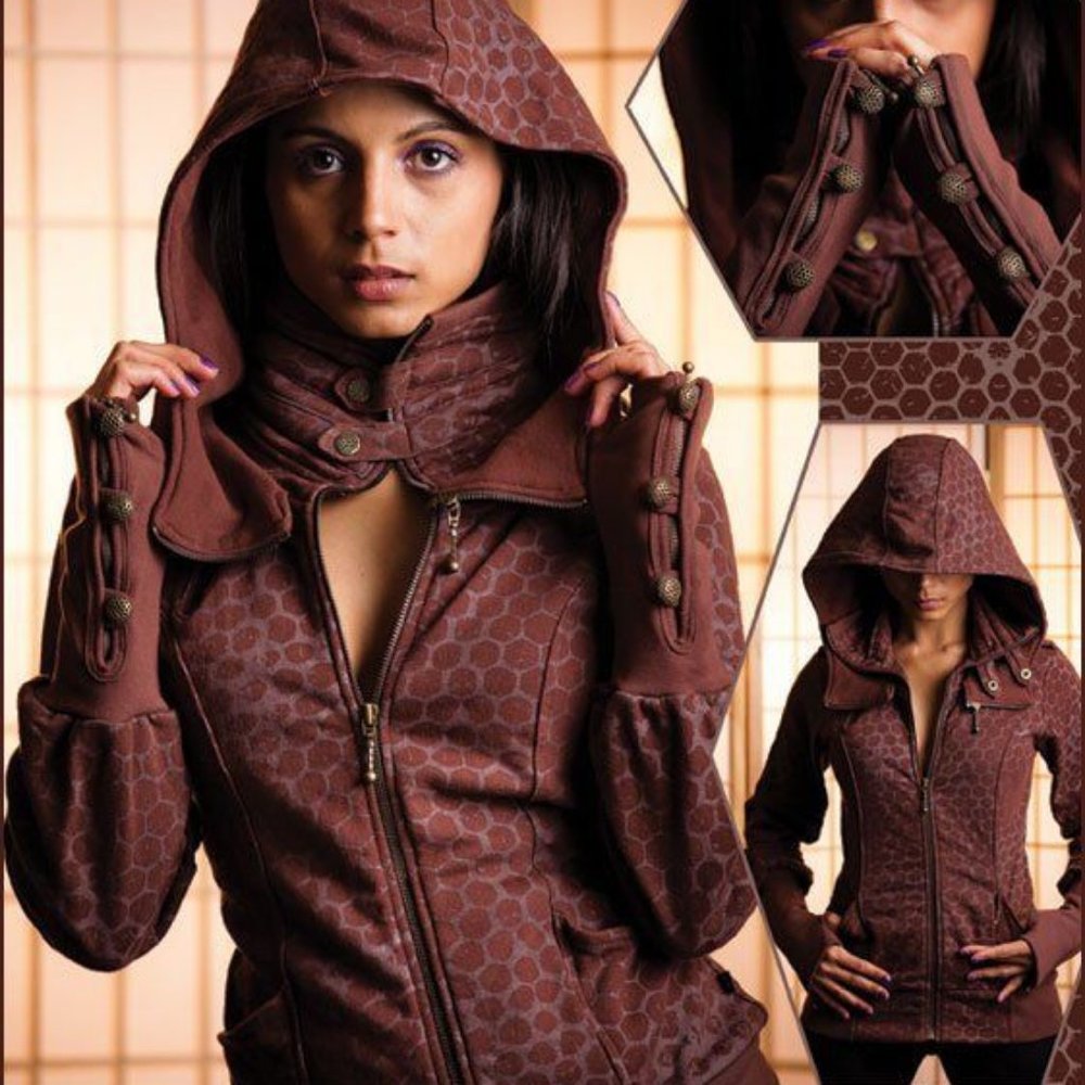 Buddhaful Busy Bee Hoodie in Honeycomb Print Brown